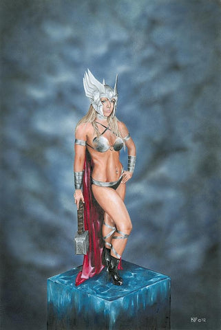 Kipsworld Art Original Acrylic Painting Viking Comic Style Thunder Goddess 