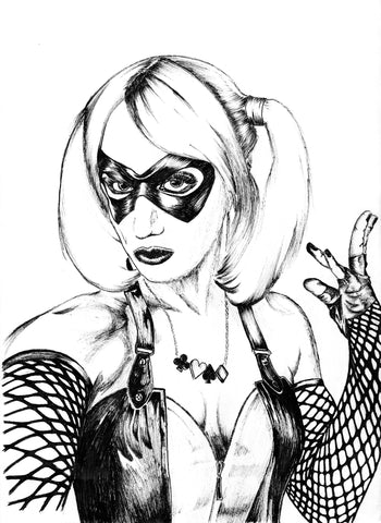 "Arkham Harley Quinn" black and white 8.5x11 Print by Kipsworld Art