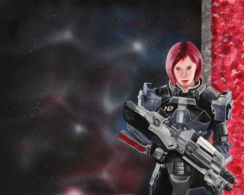"Commander Shepard" Original 16x20 Acrylic Painting by Kipsworld Art