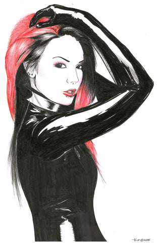 "Latex Goddess" Original 11x17 Ink sketch by Kipsworld Art
